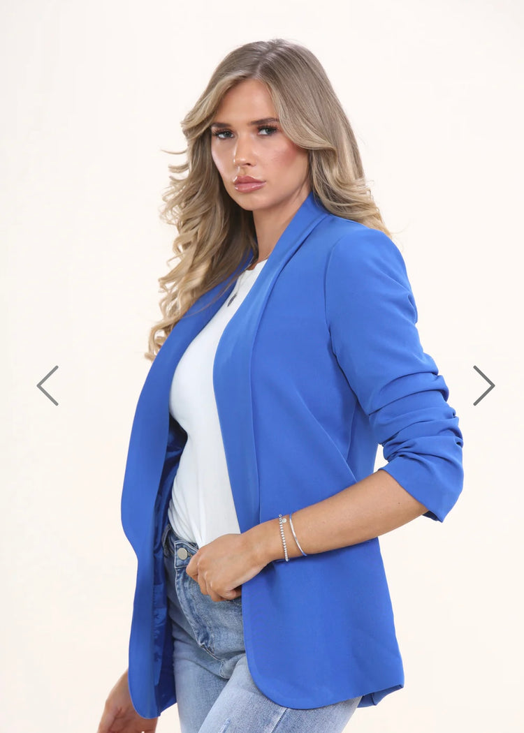 ZOE | royal blue ruched sleeve blazer