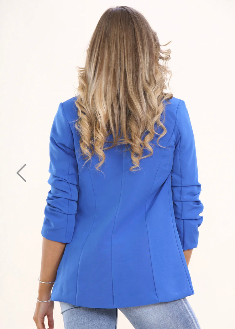 ZOE | royal blue ruched sleeve blazer