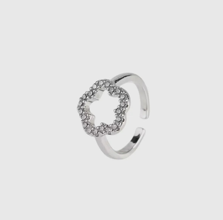 ARIA | silver diamante clover adjustable ring