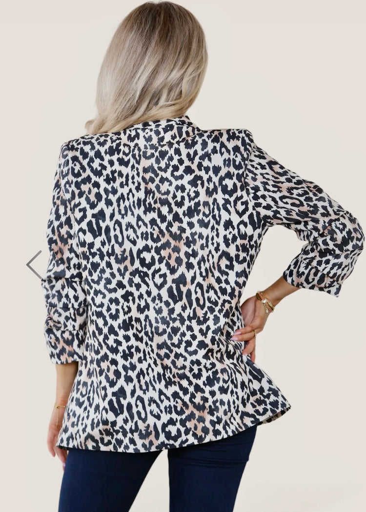 ZOE | animal print ruched sleeve blazer