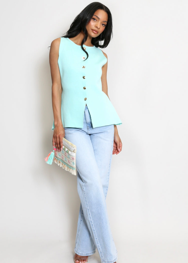 CHRISTIE | mint fine knit peplum waistcoat