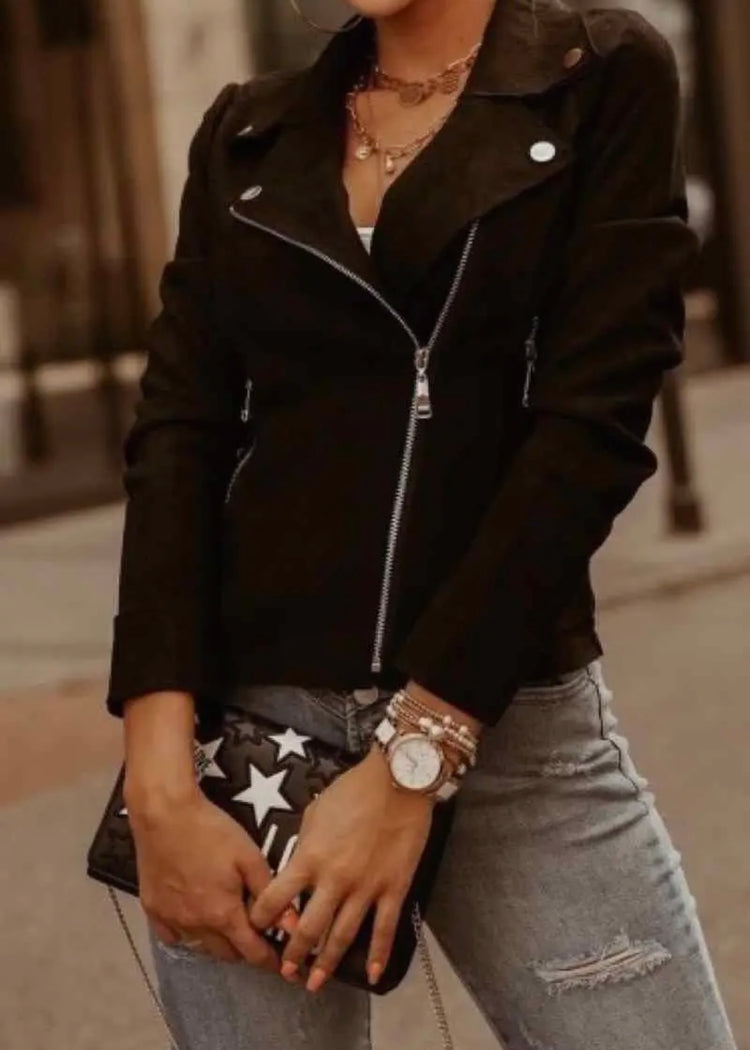 ELLA | black faux suede biker jacket