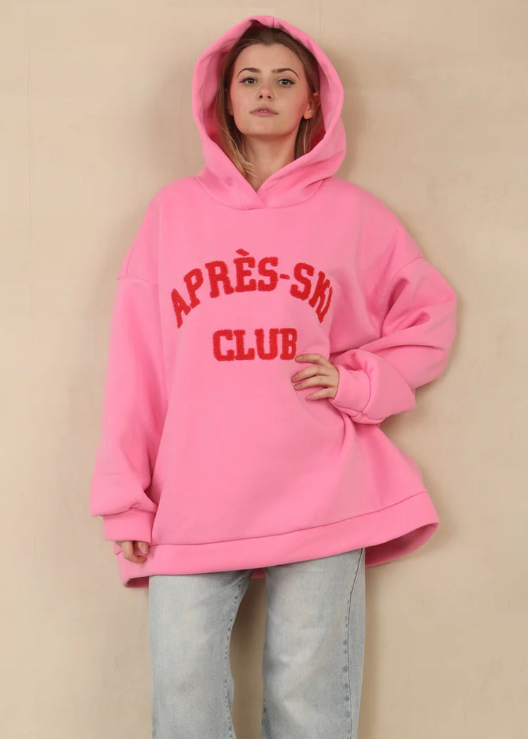 KATE | pink oversized Apres-Ski slogan hoodie