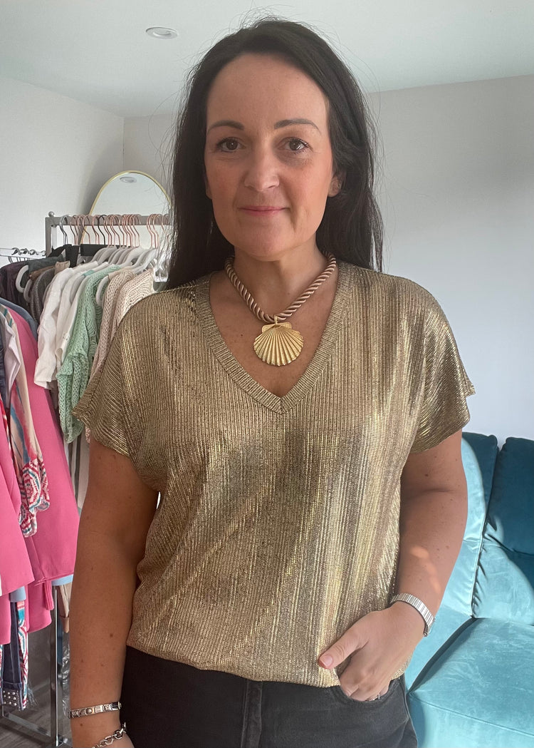 ELYSE | gold metallic v-neck top