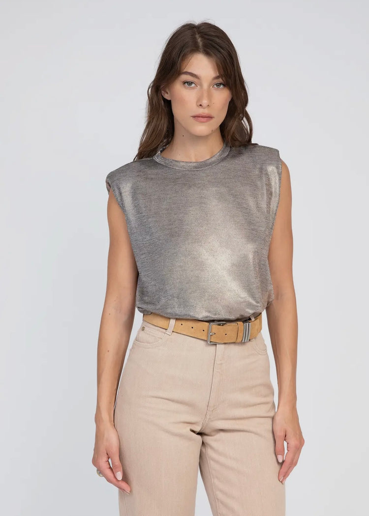 SIENNA | gold metallic round neck top