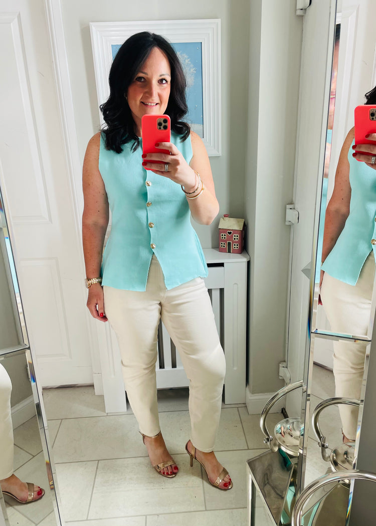 CHRISTIE | mint fine knit peplum waistcoat