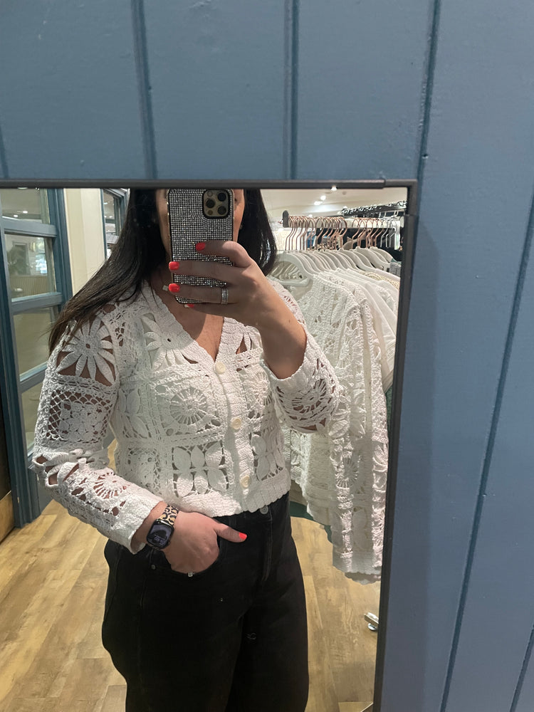 TESS | cream crochet cardigan