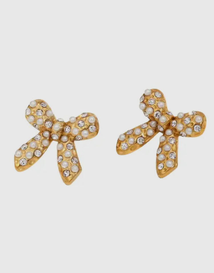 LANA | gold pearl bow earrings