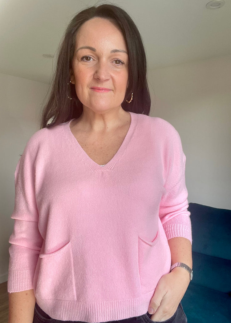 MILLIE | baby pink soft knit v-neck jumper