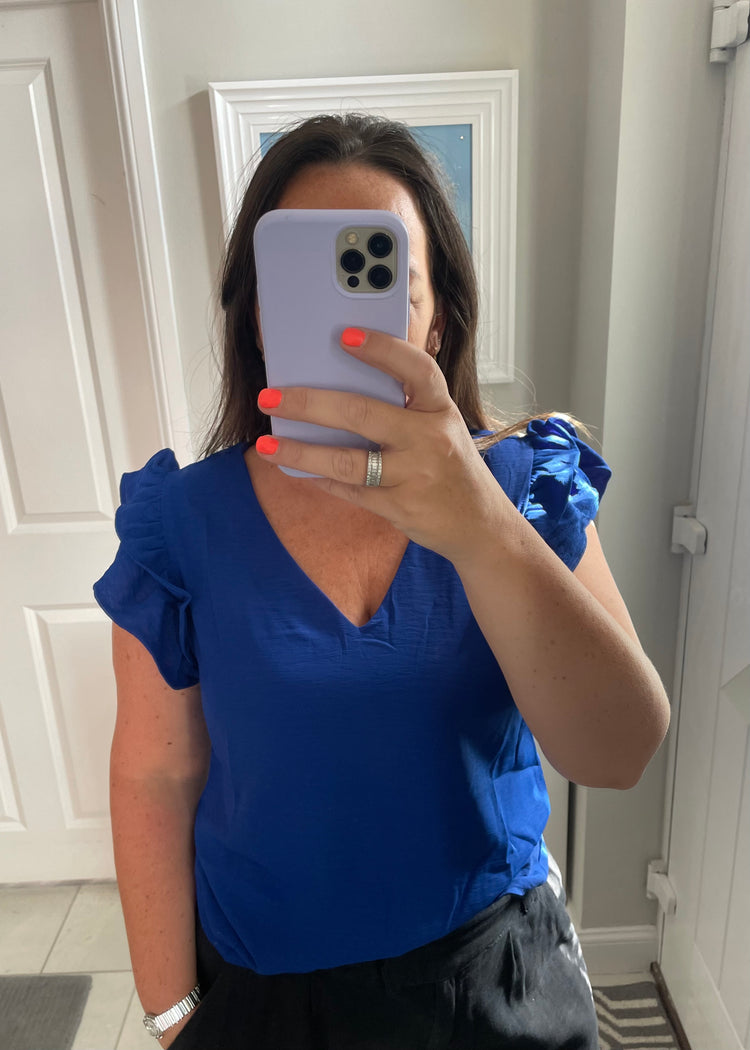 EVERLY | royal blue frill sleeve top