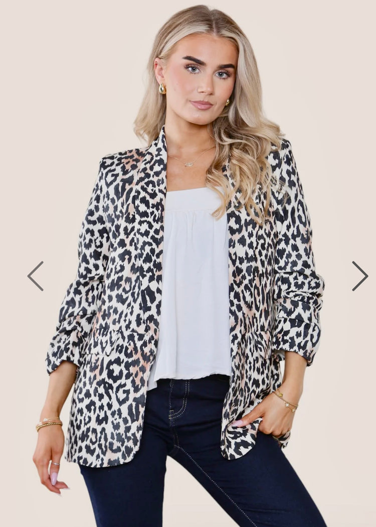 ZOE | animal print ruched sleeve blazer