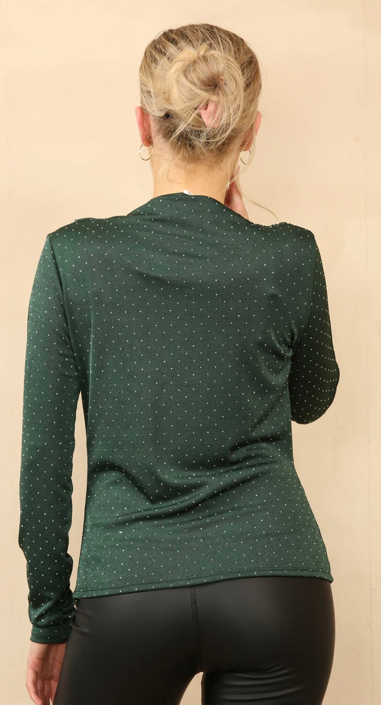 LYLA | green diamanté embellished long sleeve top
