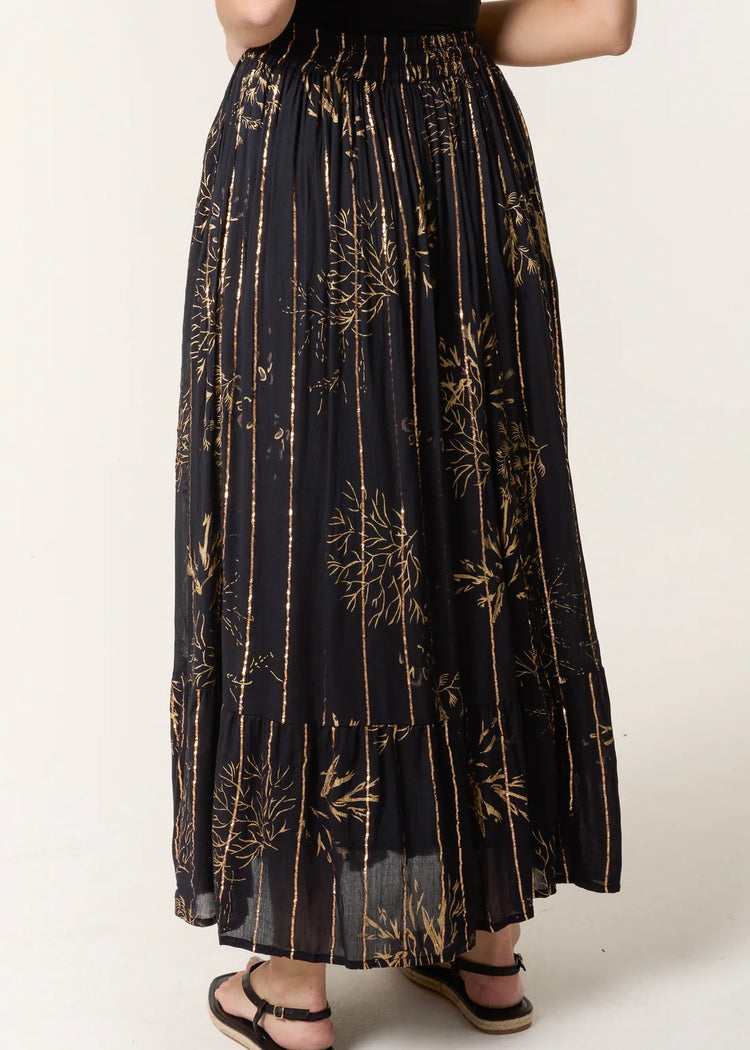 AMELIA | black and gold foil maxi skirt