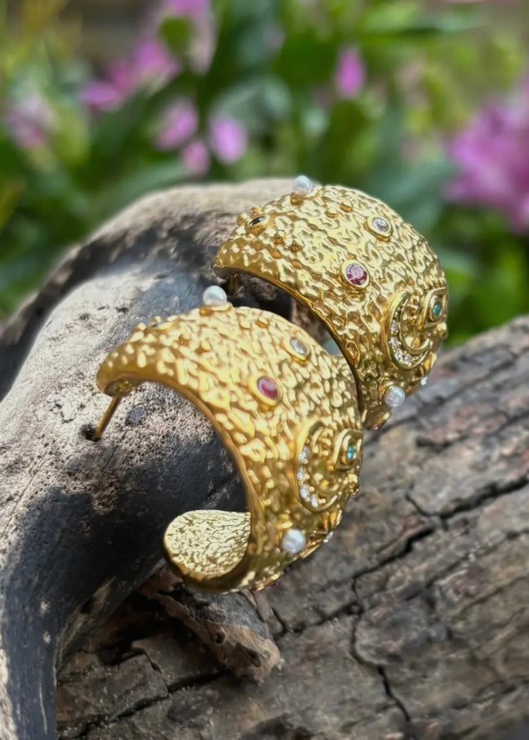 ARABELLA | 18ct gold plated cubic zirconia half hoop earrings