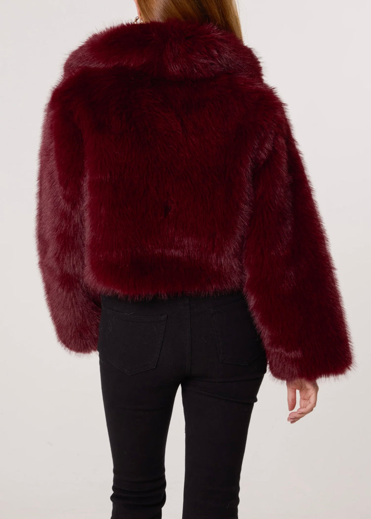 EMMA | burgundy faux fur cropped jacket