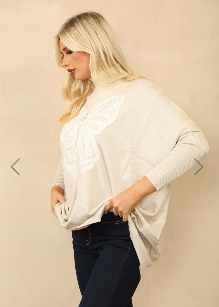 ZARA | cream bow detail jumper