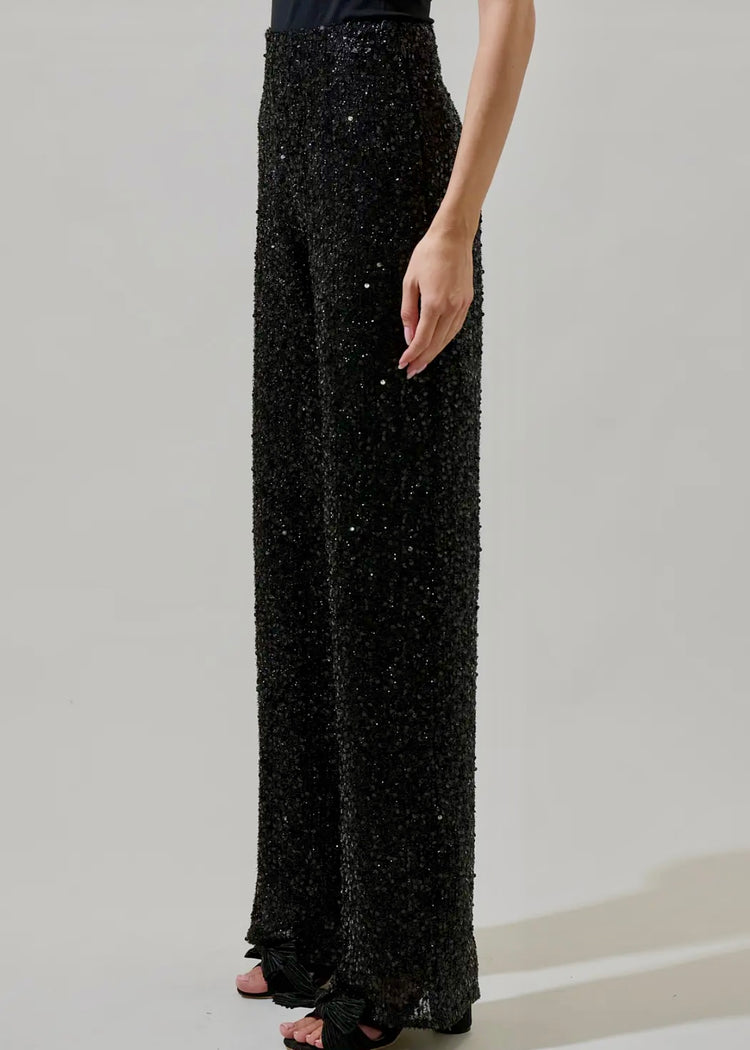 MILA | black sequin wide leg trousers