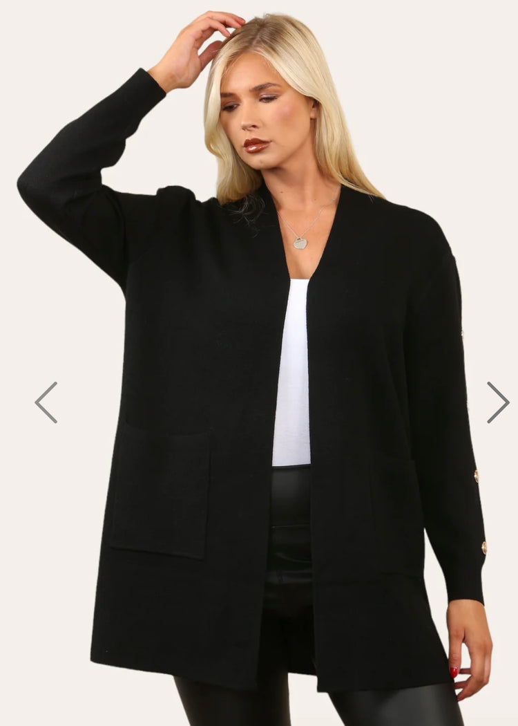 VIOLET | black cardigan with gold button detail