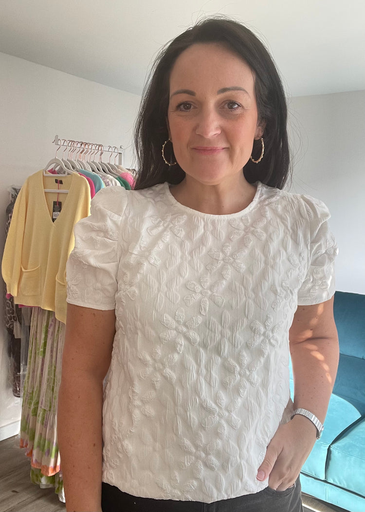 NORA | white flower print textured top