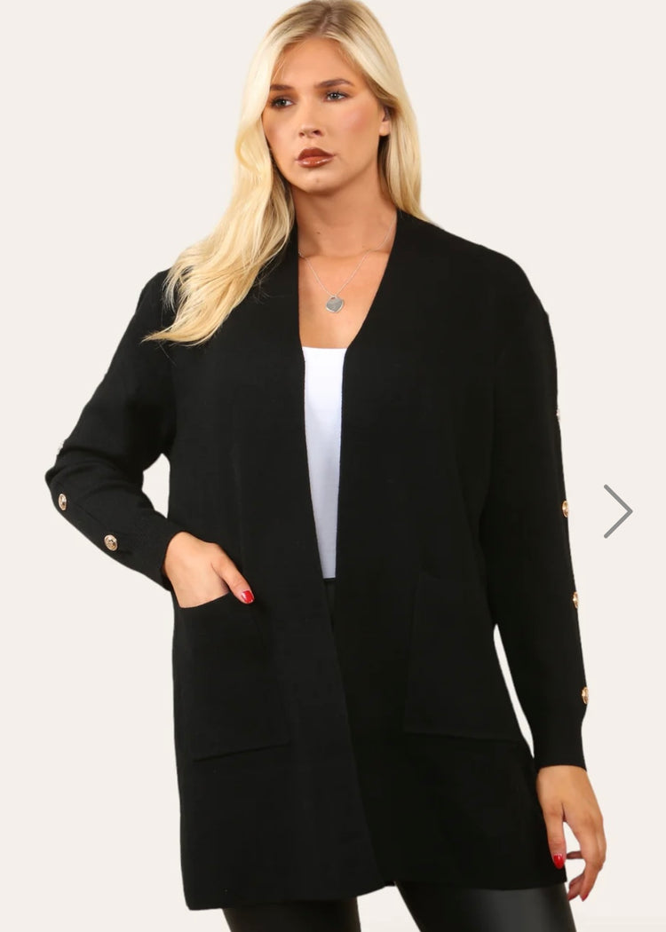 VIOLET | black cardigan with gold button detail