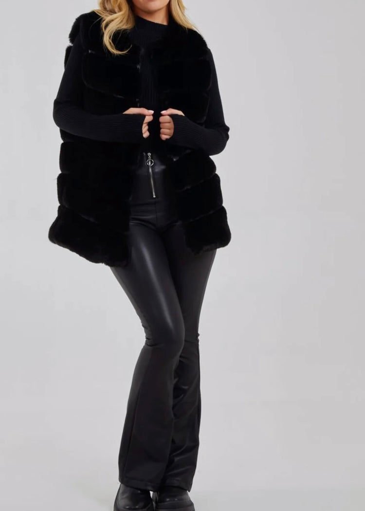ADDISON | black faux fur pelted gilet