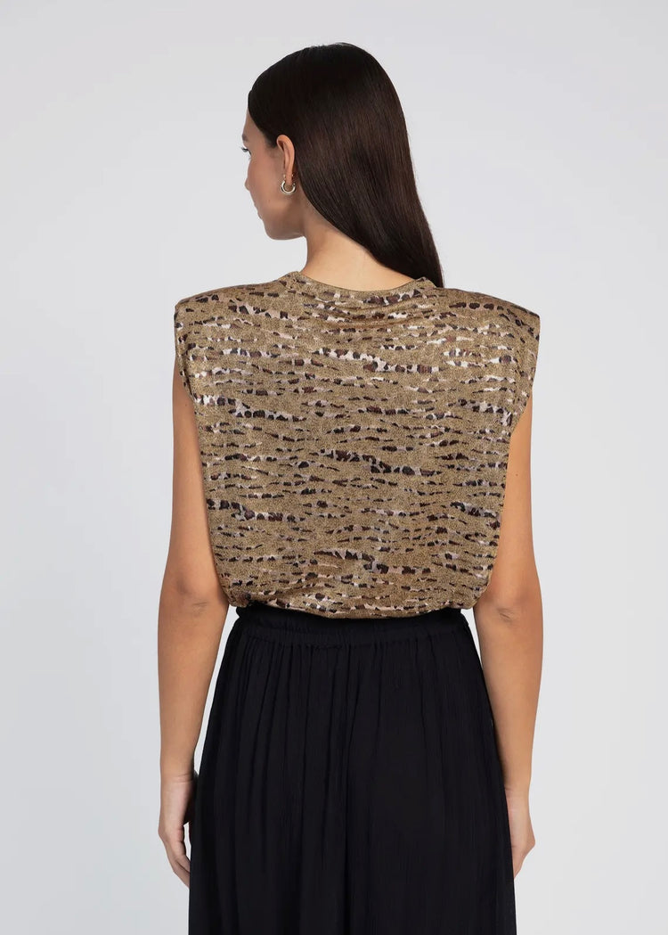 SIENNA | gold leopard print metallic round neck top
