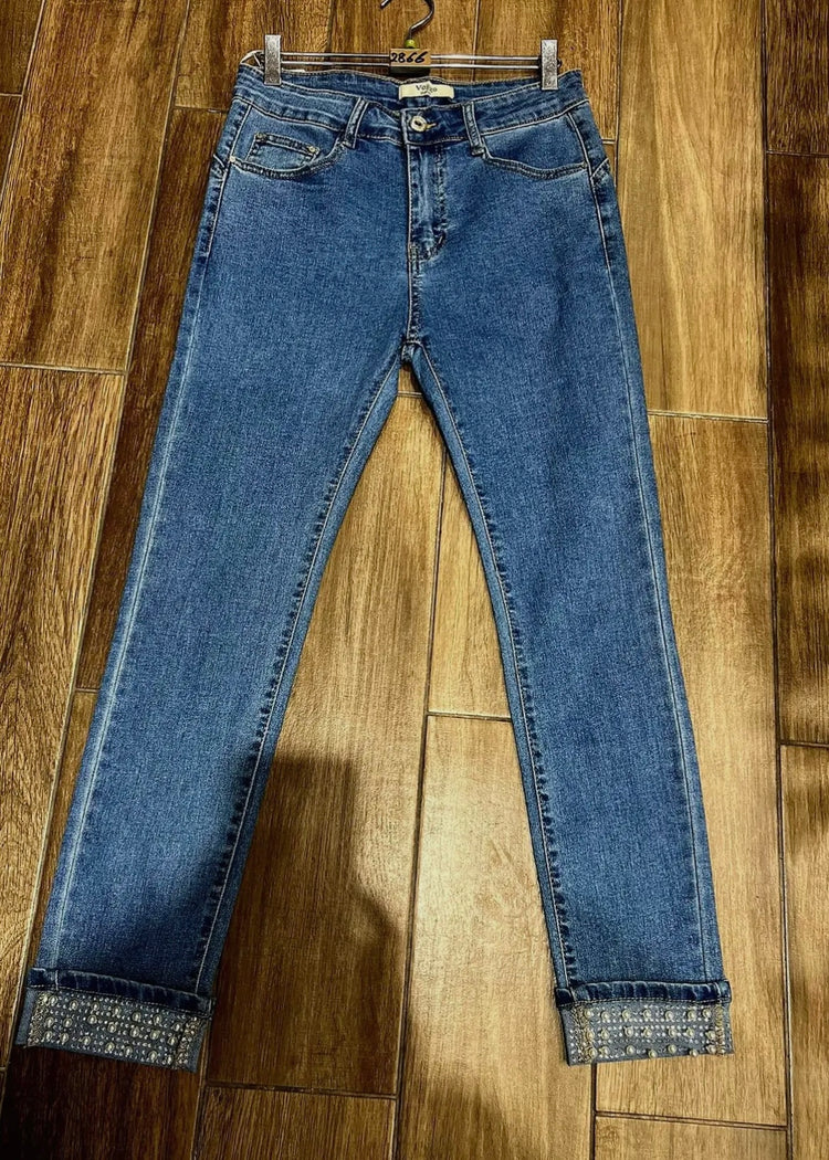 AVERY | blue pearl embellished skinny jeans