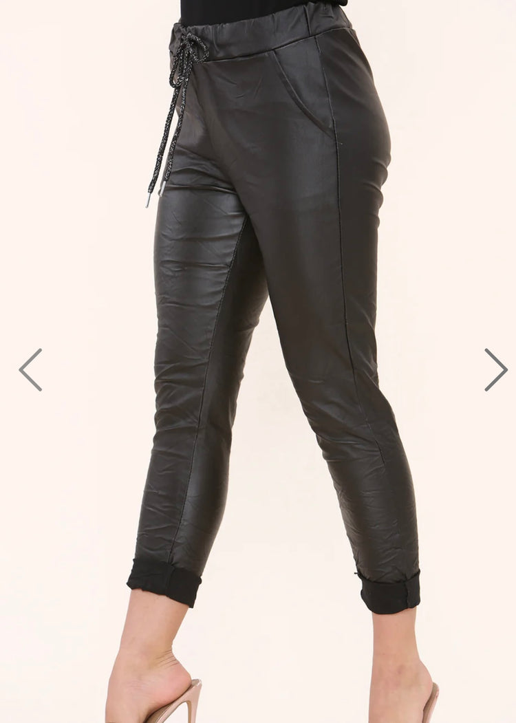 KACEY | black PU magic stretch trousers