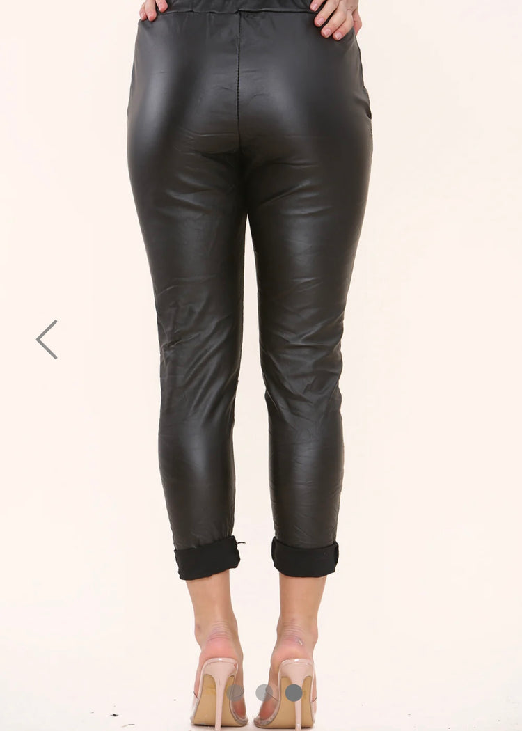KACEY | black PU magic stretch trousers