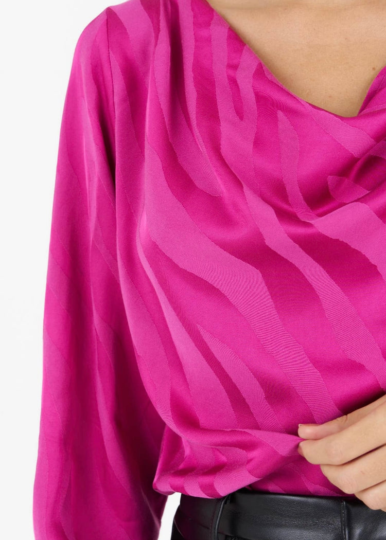 BELLA | pink zebra print cowl neck blouse