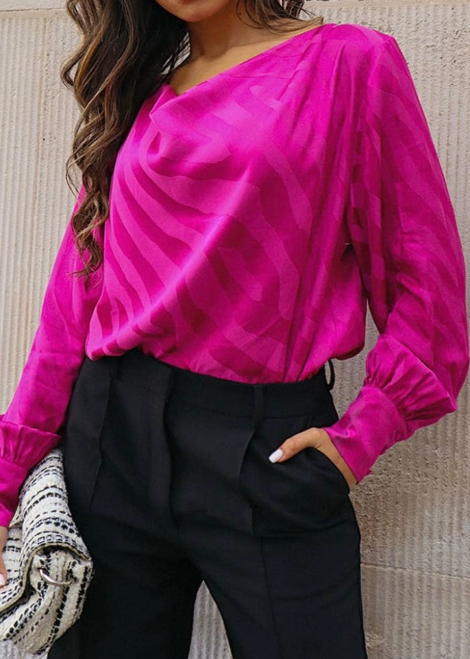 BELLA | pink zebra print cowl neck blouse