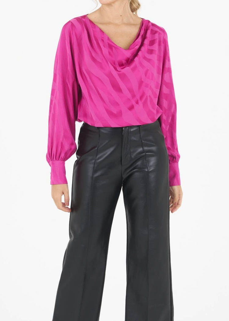 BELLA | pink zebra print cowl neck blouse