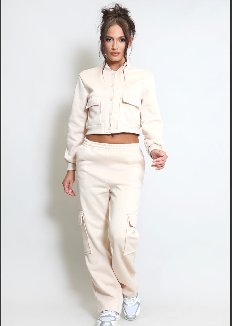 AMY | beige jersey jacket and cargo trousers set