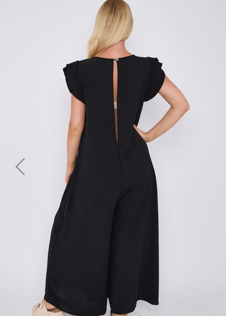 KIMMY | black pleated sleeve relaxed fit jumpsuit