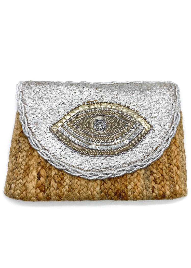 CARMEN | silver metallic eye woven clutch bag