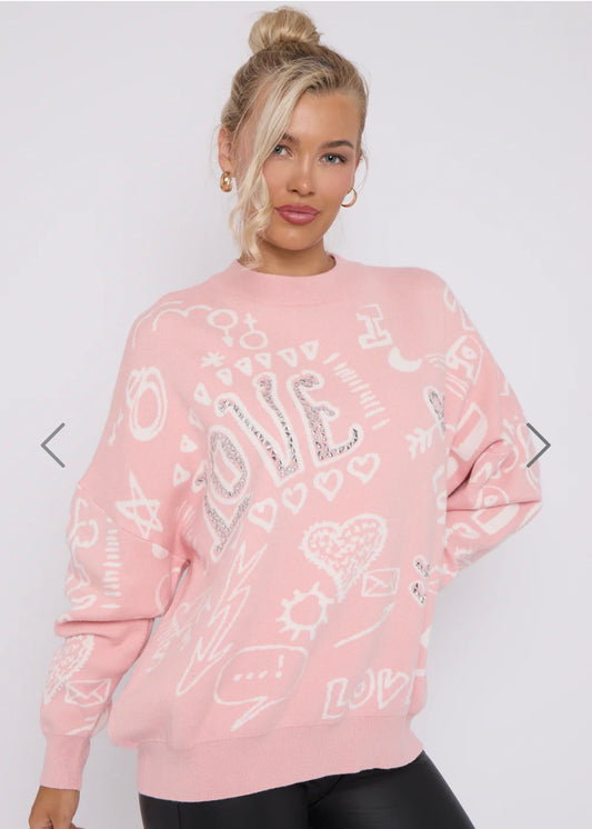 STEPH | pink graffiti love jumper