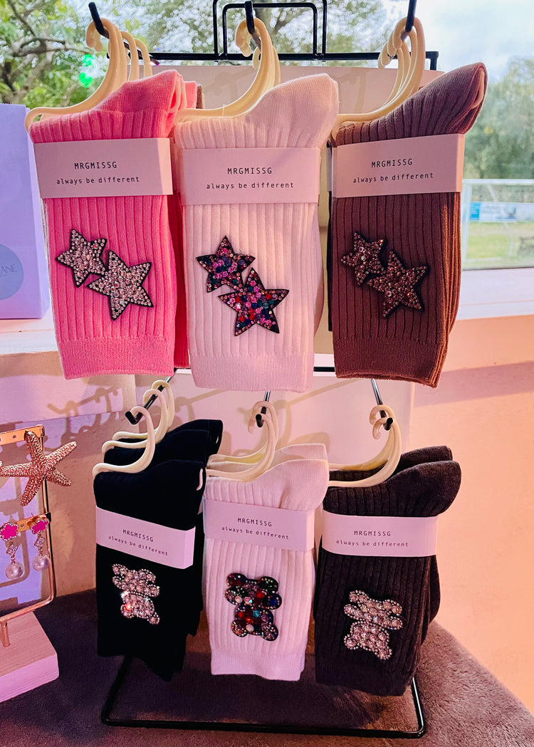 THEA| black teddy bear embellished socks