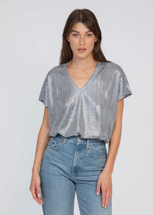 ELYSE |  silver metallic v-neck top