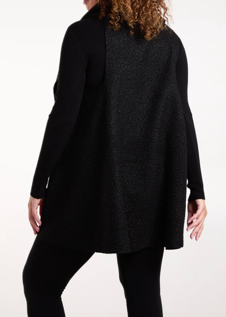 NINA | black boucle waterfall sleeveless jacket