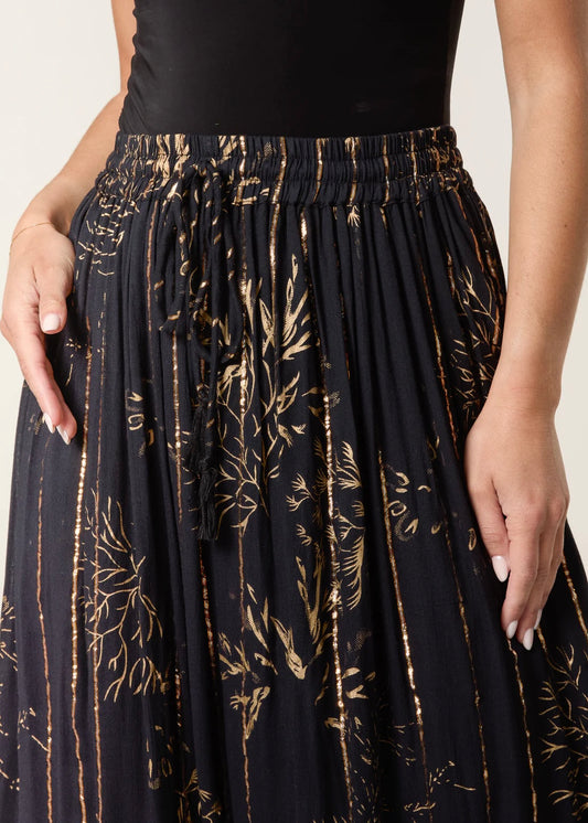 AMELIA |  black and gold foil maxi skirt