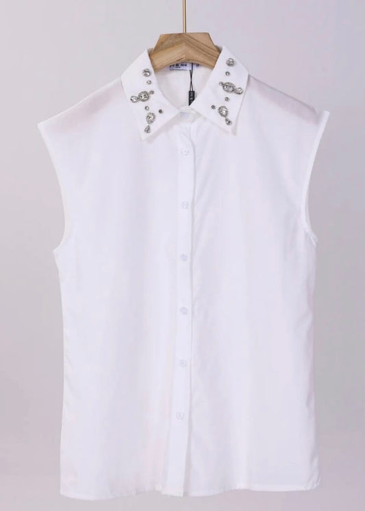 SUTTON |  white embellished collar sleeveless shirt