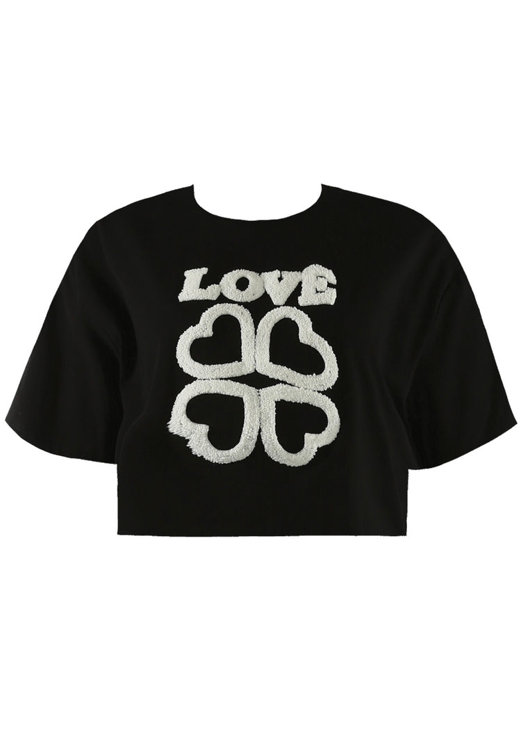 CLEO |  embroidered love slogan cropped t-shirt