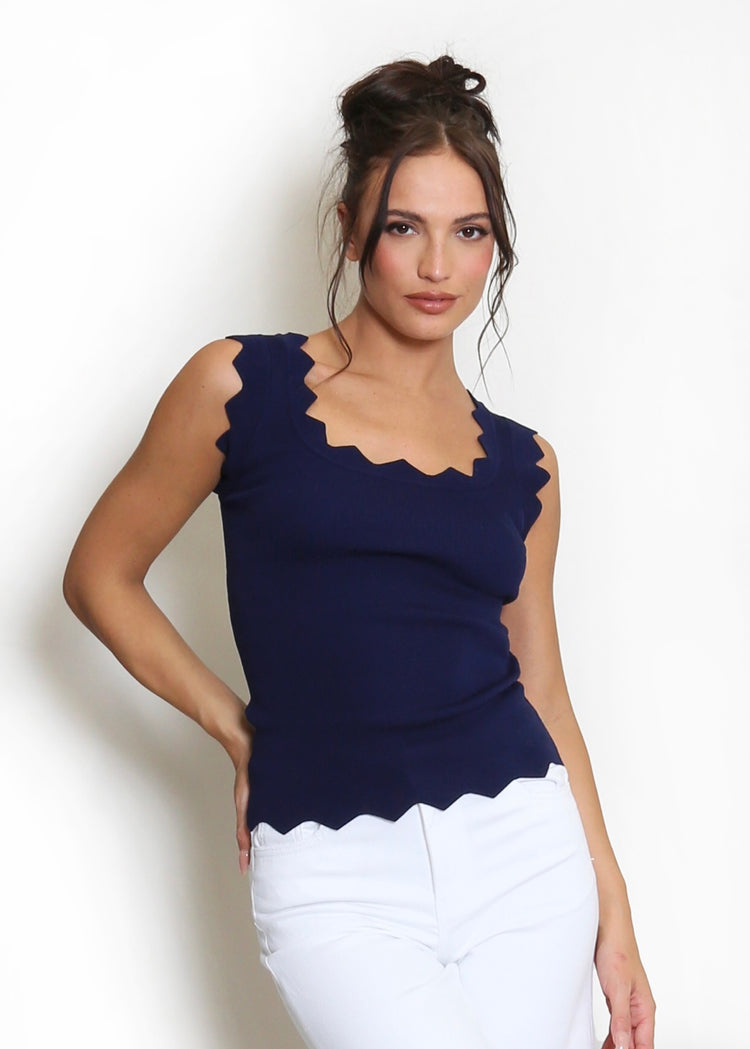 LOUISA | navy scallop hem fine knit vest
