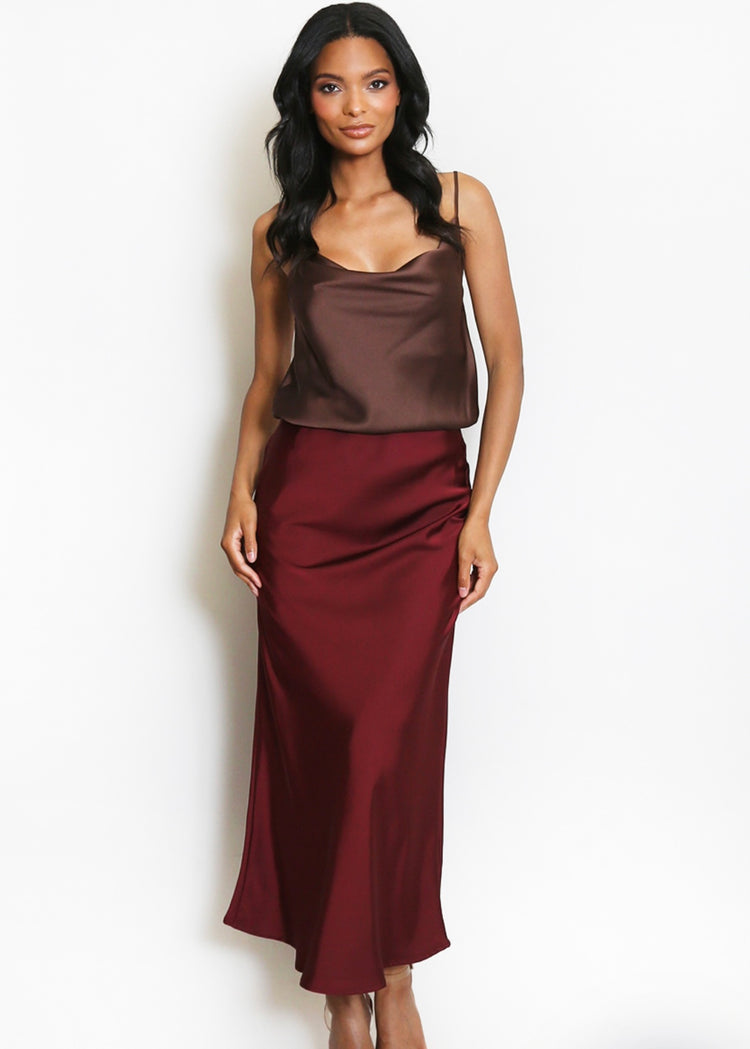 HARPER | burgundy satin skirt