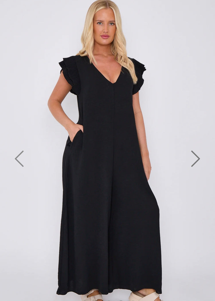 KIMMY | black pleated sleeve relaxed fit jumpsuit