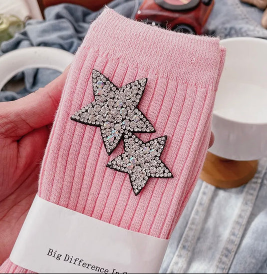 LUNA | pink crystal star embellished socks