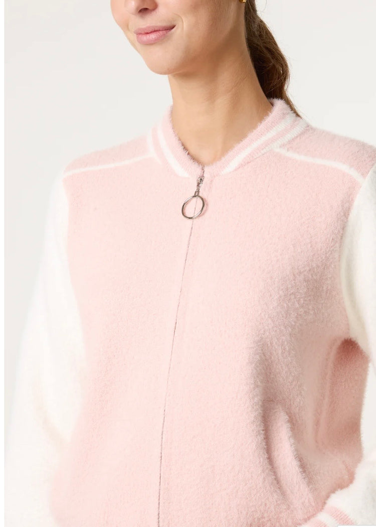 RILEY | luxury knit blush pink bomber jacket