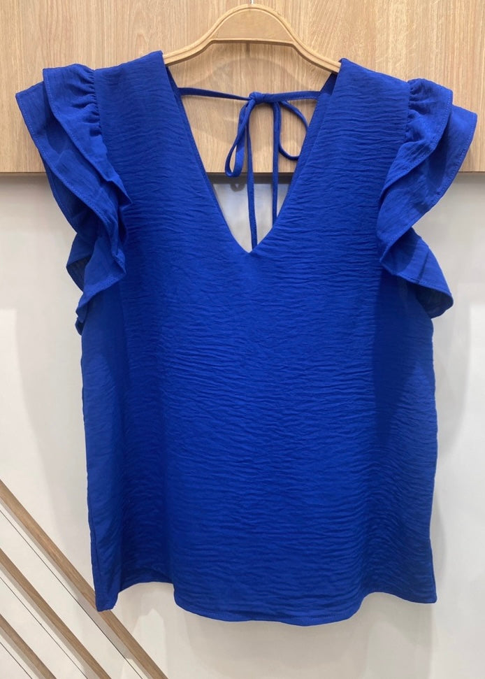EVERLY |  royal blue frill sleeve top