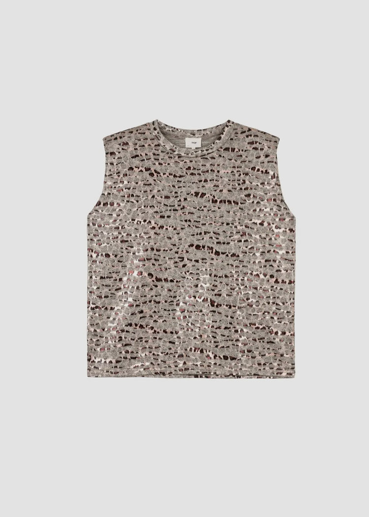 SIENNA |  Ecru leopard print metallic round neck top