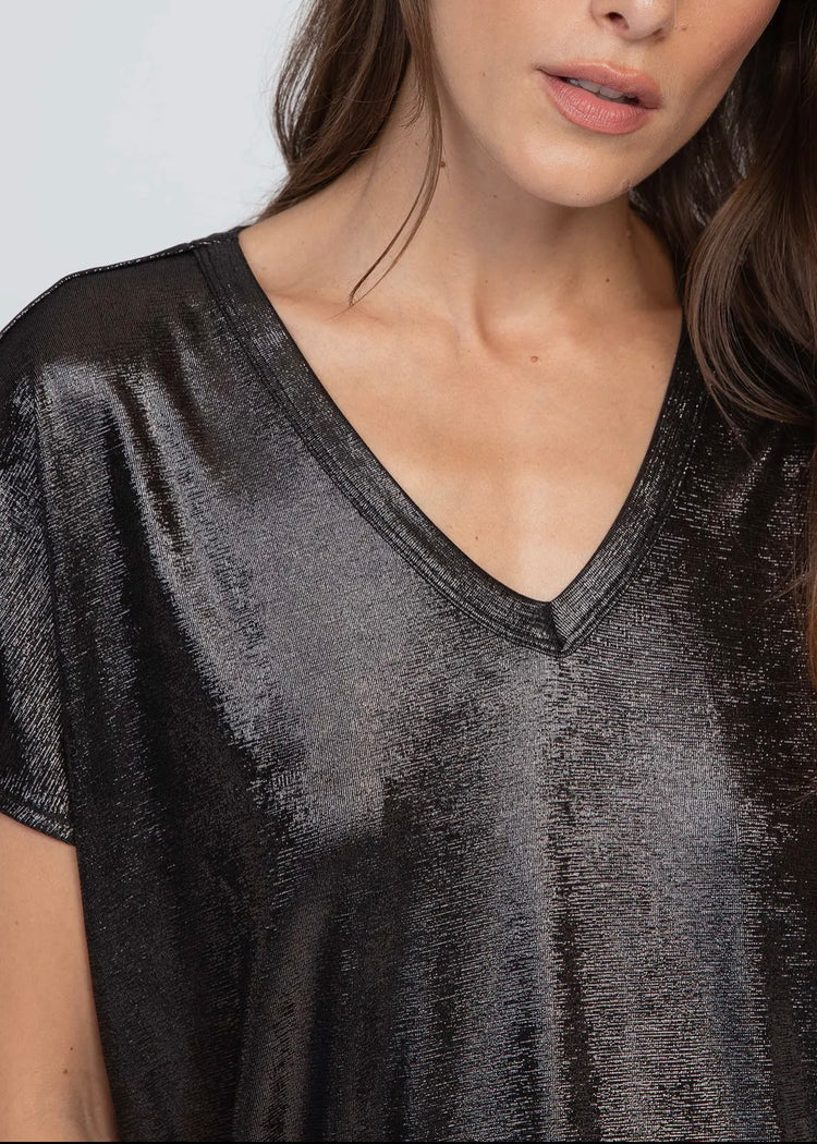 ELYSE |  black metallic v-neck top